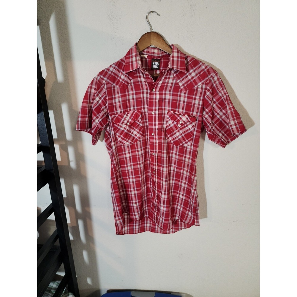 Karman  Mens med  red Pearl Snap Short Sleeve Button Up Western Cowboy.  Bin 5